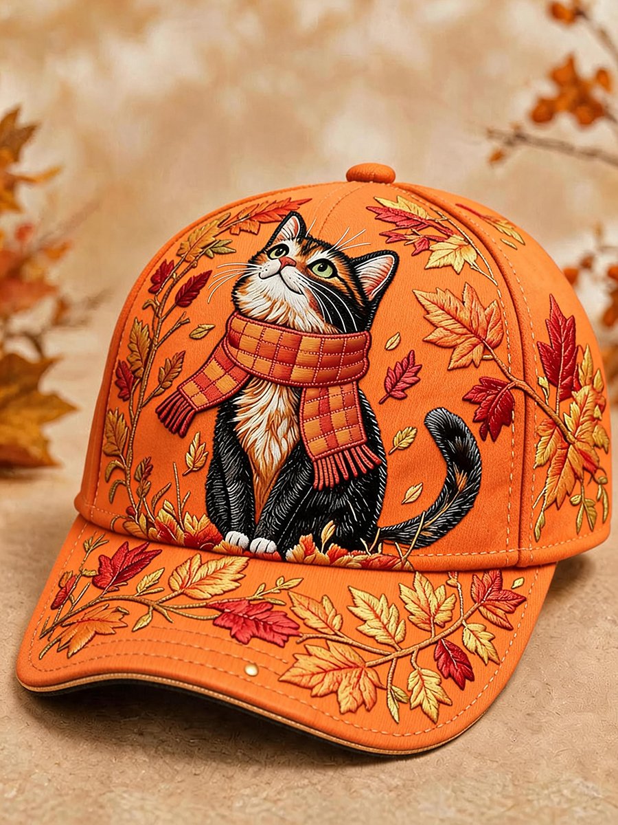 Autumn Cat Print Baseball Cap