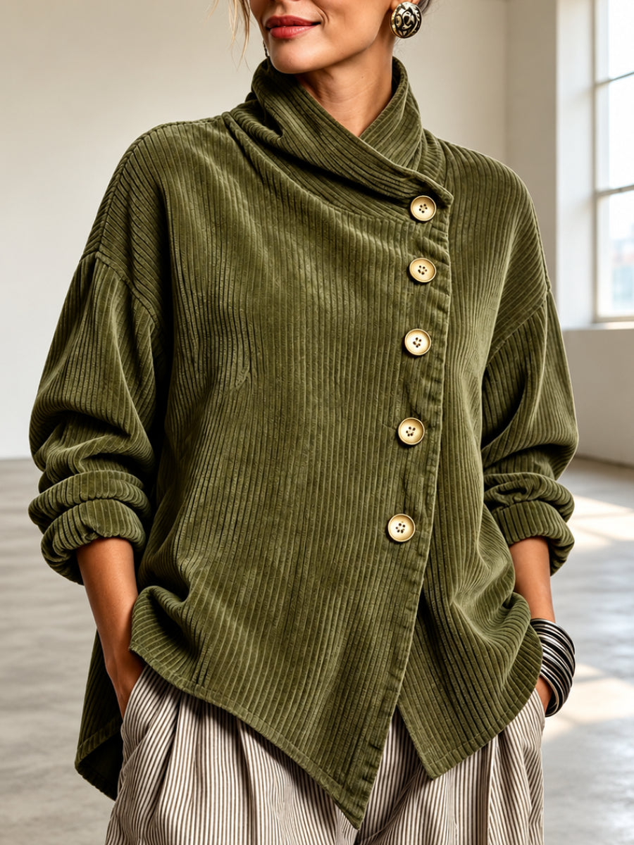 Casual Fashion Asymmetric Long Sleeve Corduroy Coat