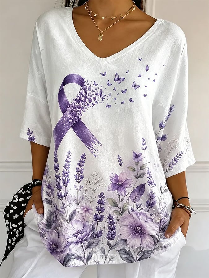 Women's Casual V-neck Art Print Loose Top