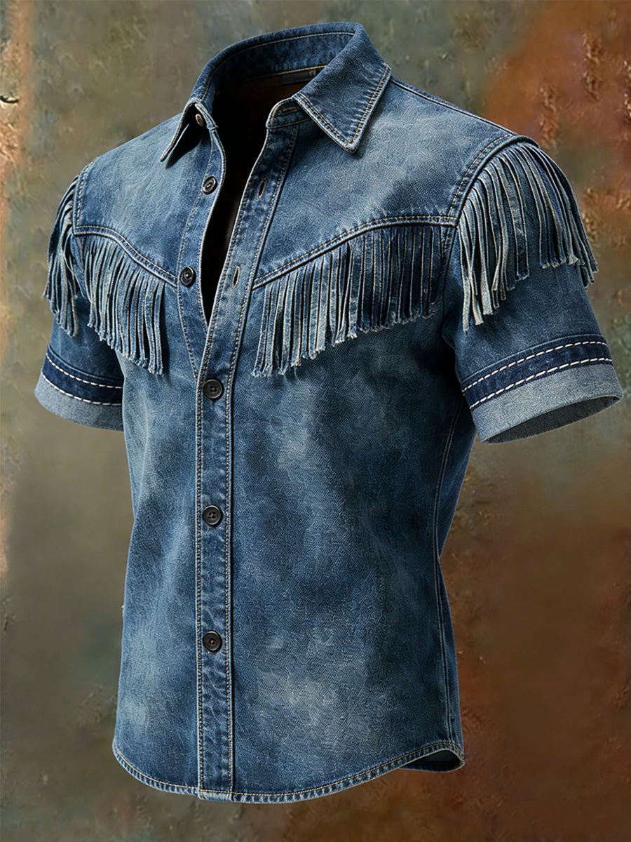Men's Vintage Tassel Casual Short Sleeves Shirt