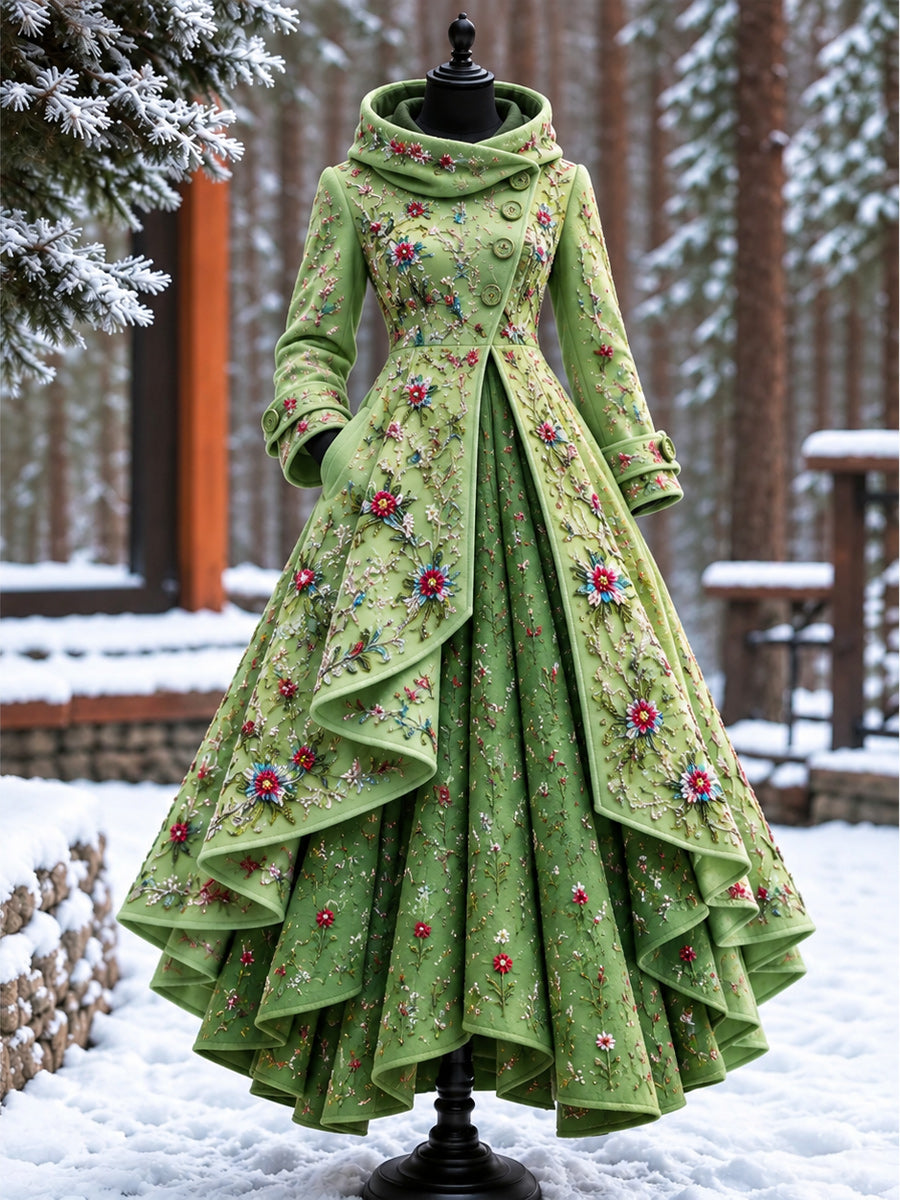 Women’s Vintage High-Collar Asymmetrical Long Maxi Coat