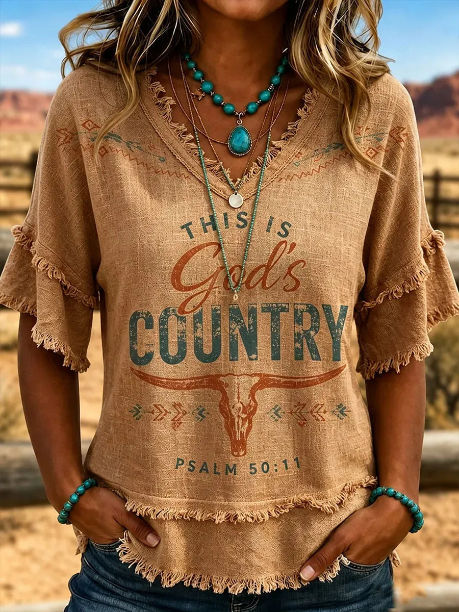 Women'S This Is God'S Country Cotton-Linen Shirt