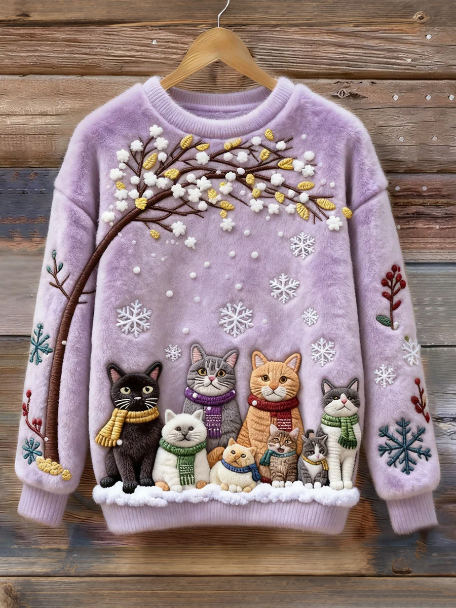 Retro Art Printed Vintage Round-Neck Casual Long Sleeve Top