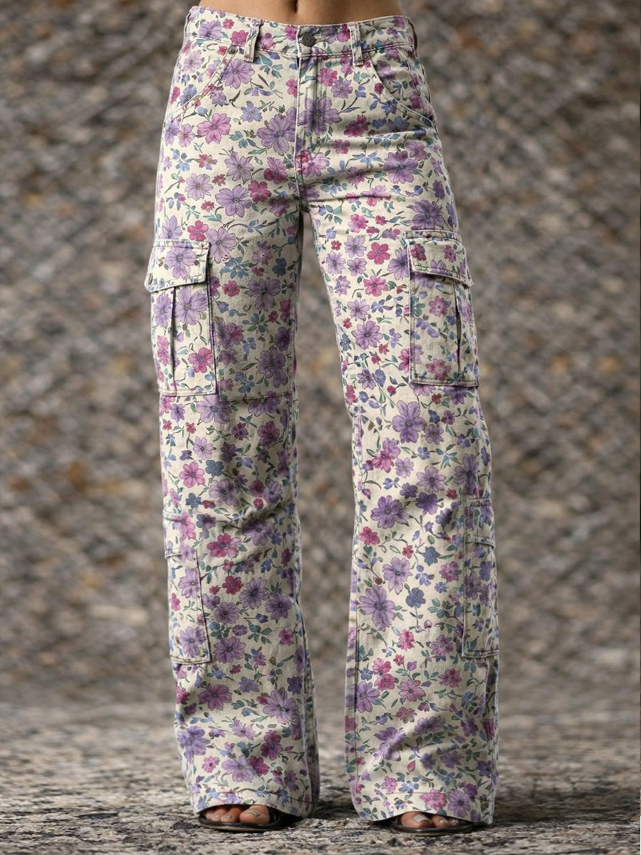 Women's Retro Art Print Casual Workwear Style Wide Leg Pants