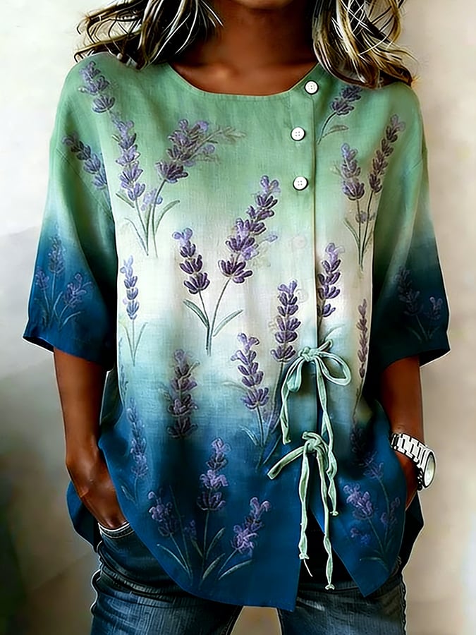 Women's Floral Print Half Sleeve Casual Blouse