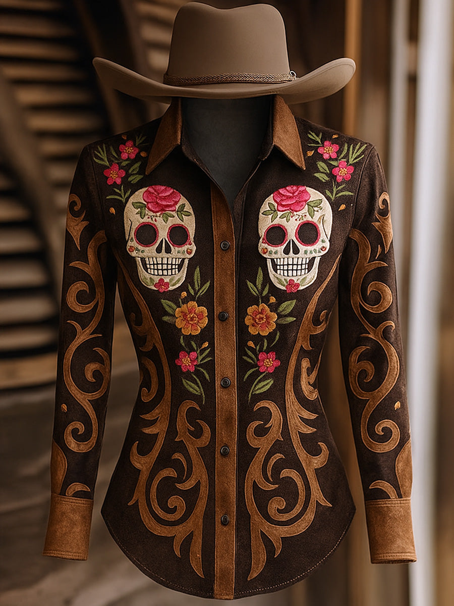 Women's Boho Art Print Long Sleeve Shirt