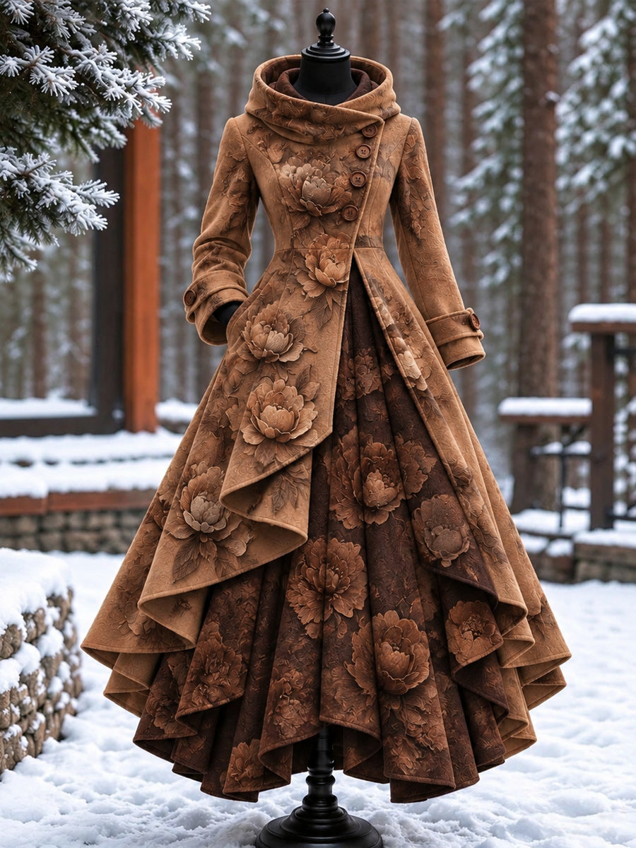 Women’s Vintage High-Collar Asymmetrical Long Maxi Coat