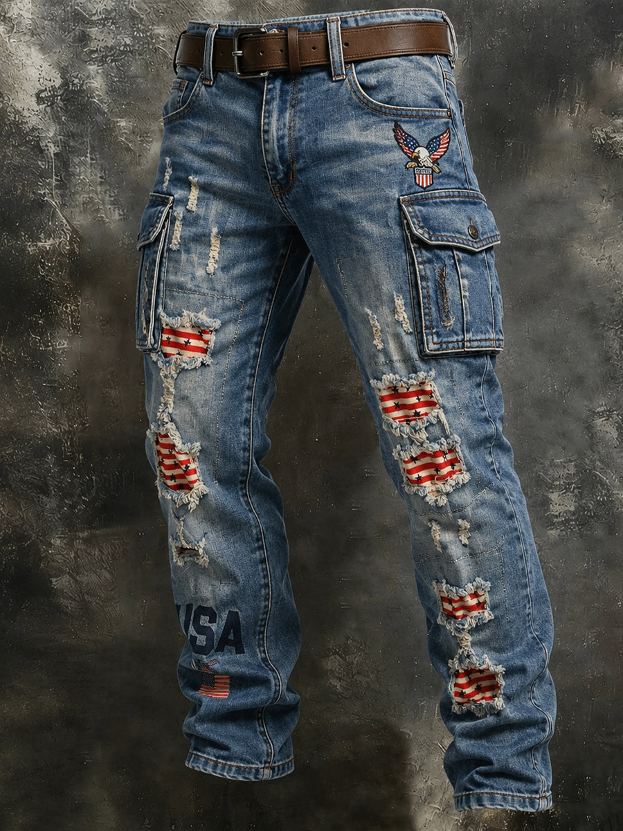 Men's Retro Style Art Print Casual Workwear Trousers