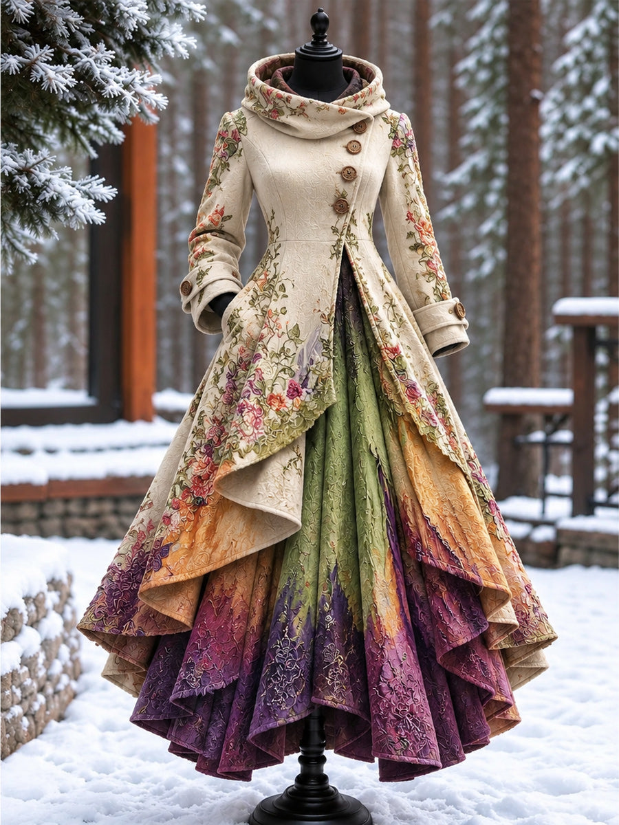 Women’s Vintage High-Collar Asymmetrical Long Maxi Coat