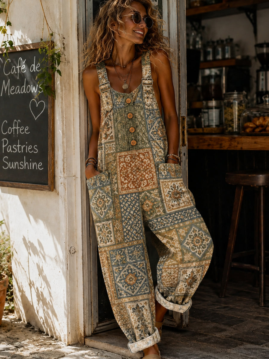 Women's Casual Sleeveless Denim Patchwork Jumpsuit