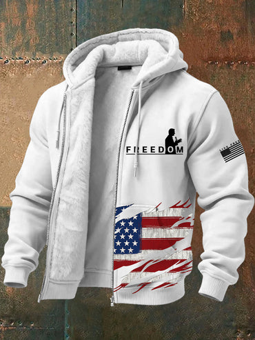 Men's Freedom American Flag Print Retro Casual Plush Inner Liner Hooded Long Sleeves Sweatshirt