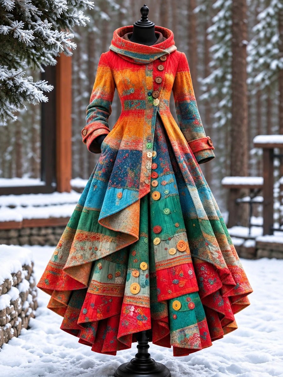 Women’s Vintage High-Collar Asymmetrical Long Maxi Coat