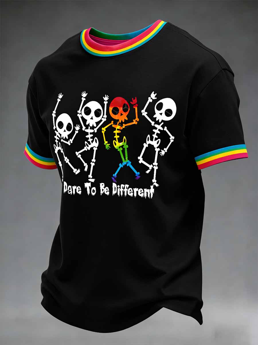 Men's Retro Rainbow Pattern Printed Casual T-Shirt