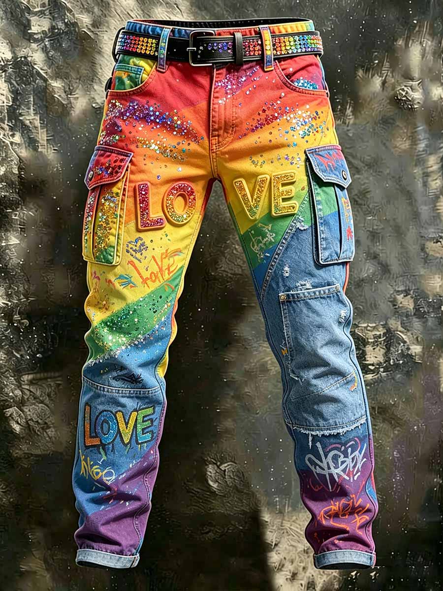 Men's Pride Month Rainbow Art Style Work Pants