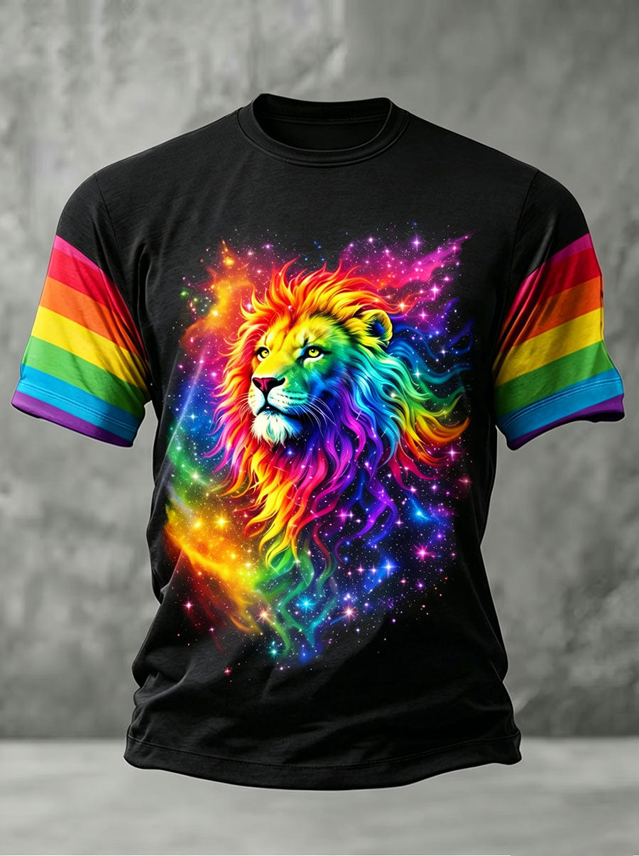 Men's Rainbow Lion Art Print Casual T-Shirt