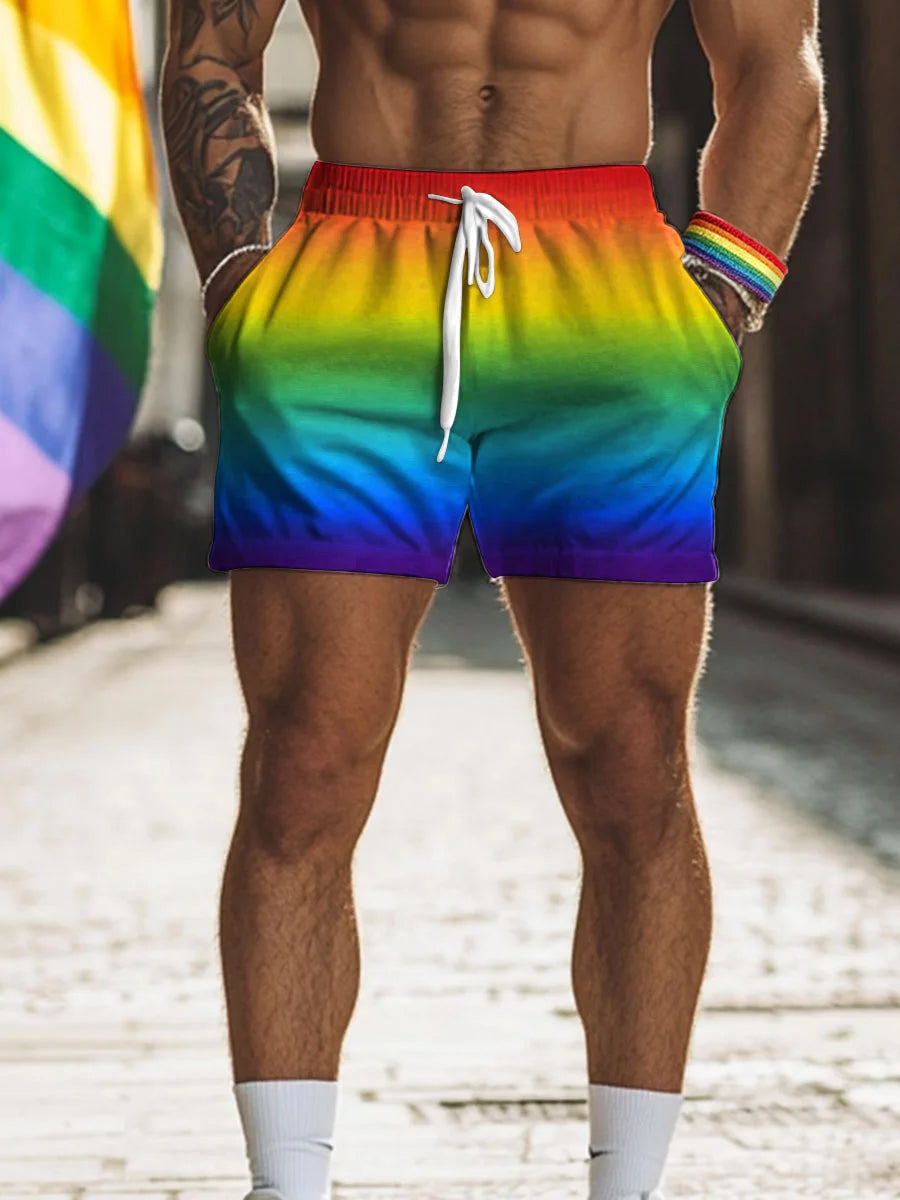 Men's LGBTQ Pride Month Rainbow Print Casual Shorts