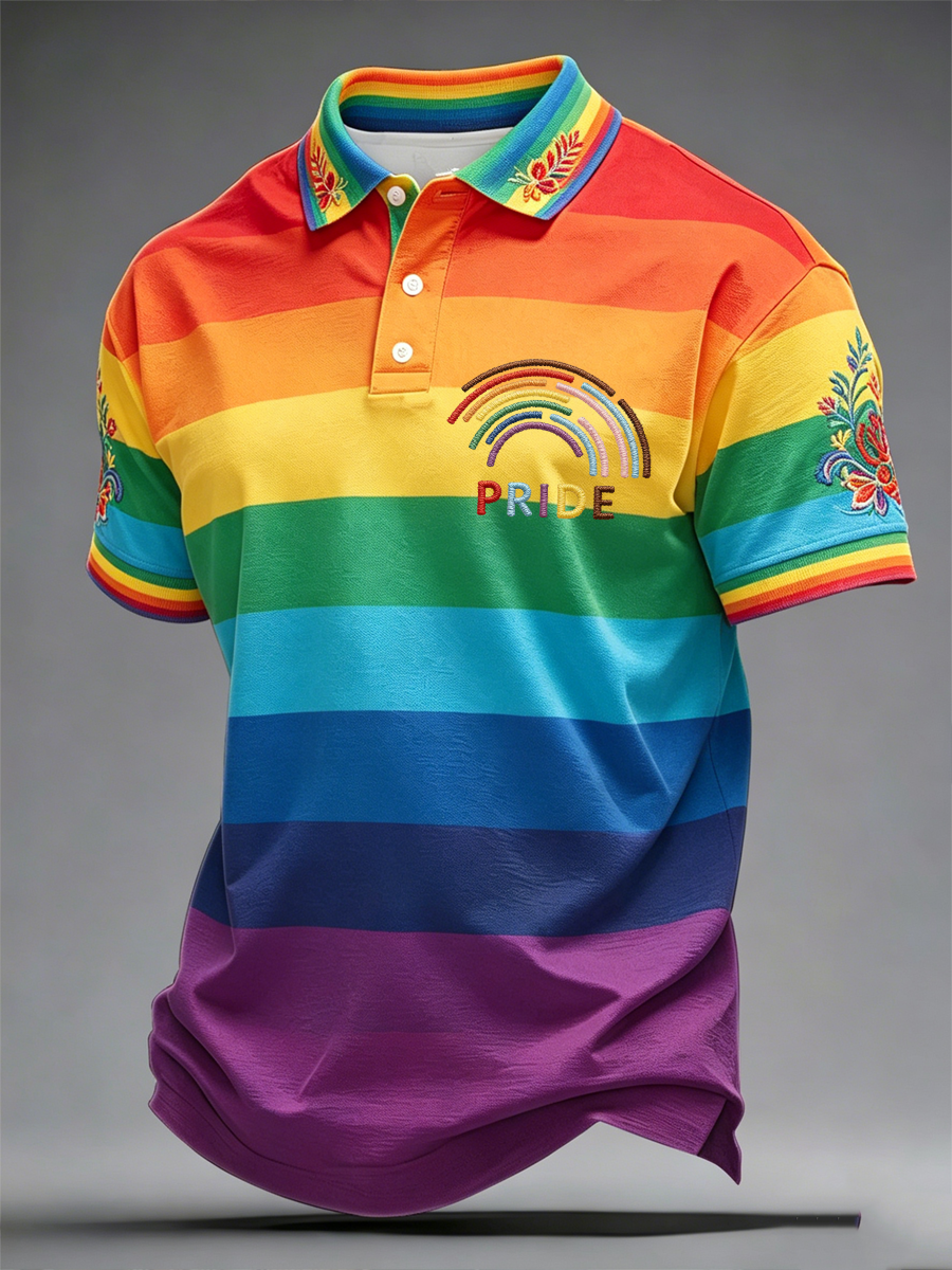 Men's Rainbow Floral Print polo shirt