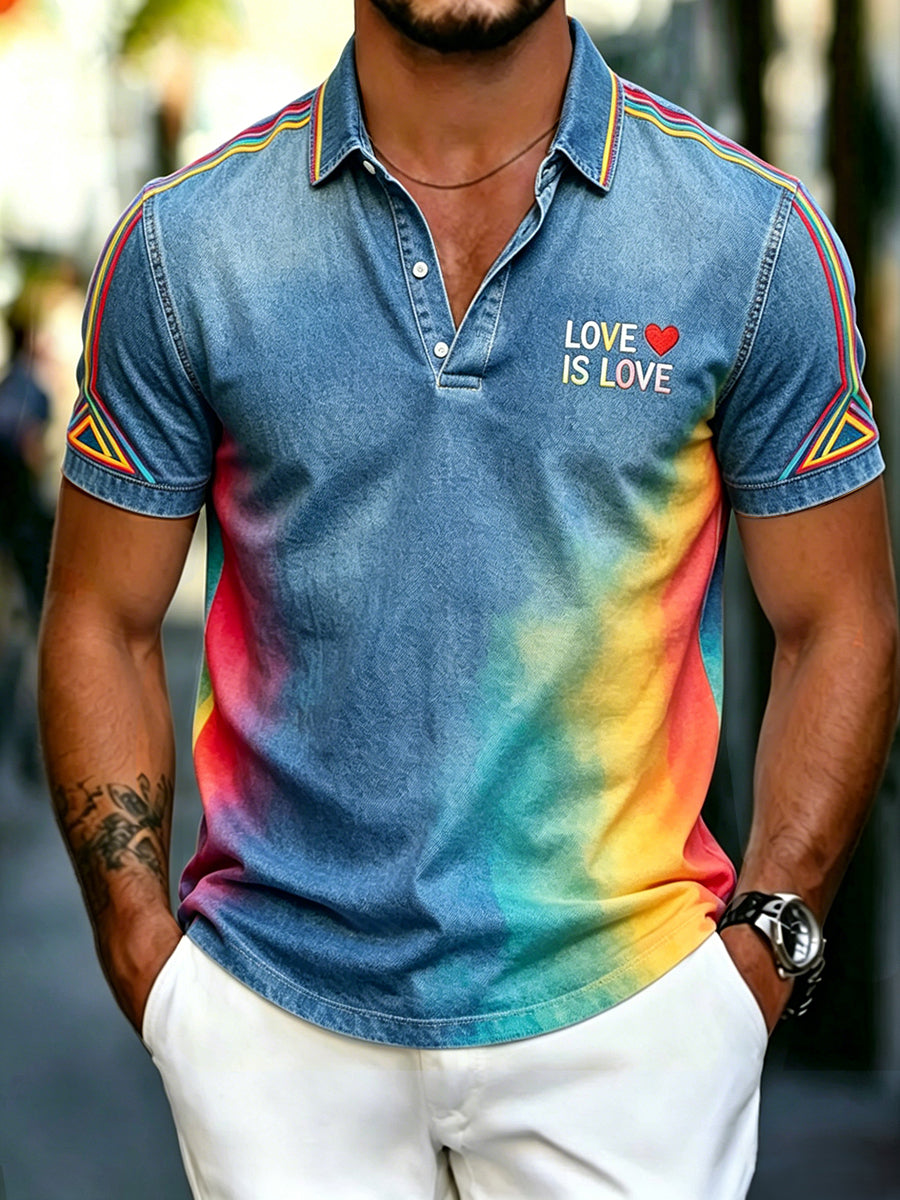 Men's Rainbow Print Cotton Polo Shirt