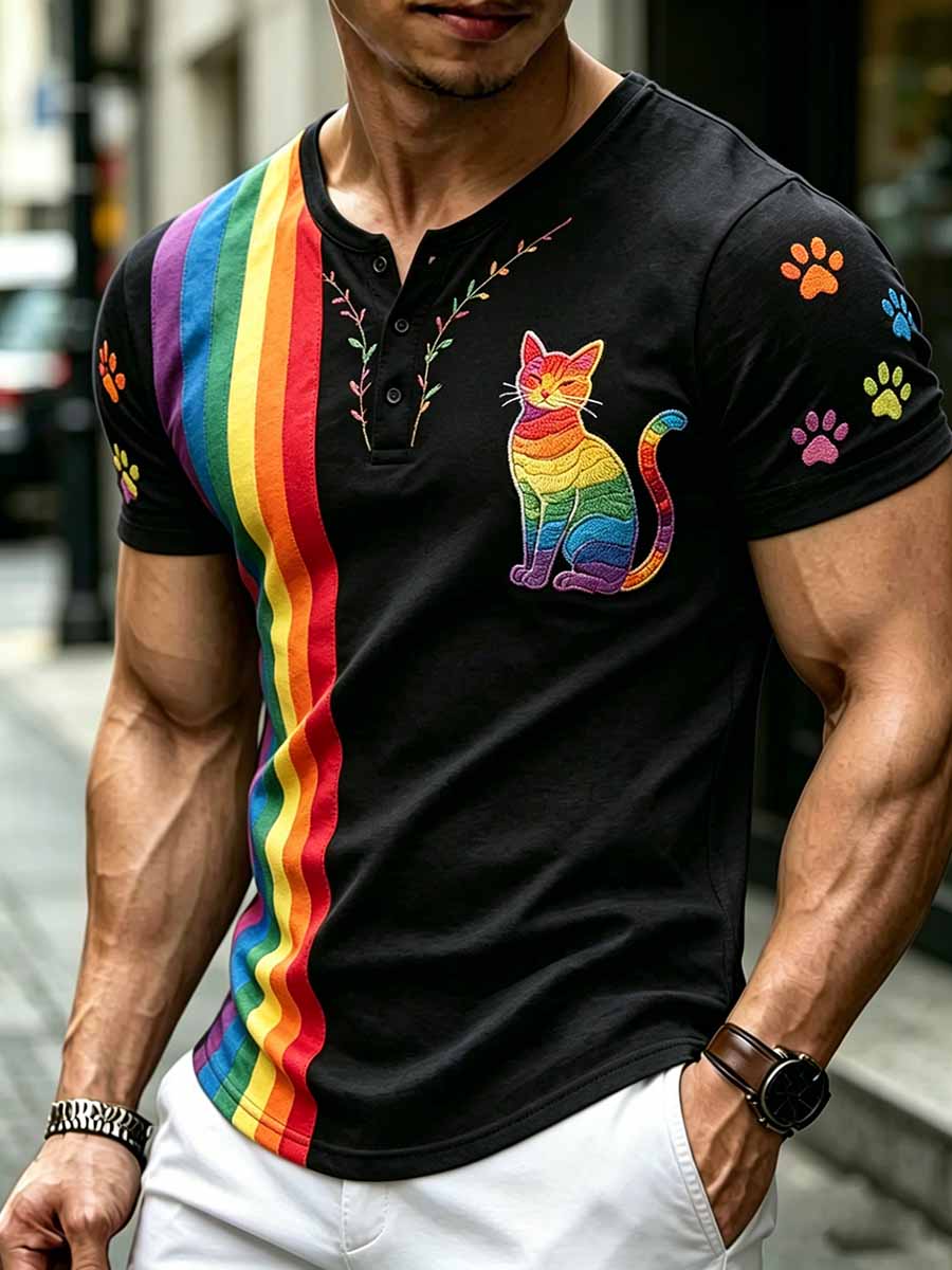 Men's Rainbow Floral Art Printed T-Shirt