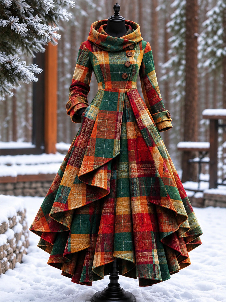Women’s Vintage High-Collar Asymmetrical Long Maxi Coat