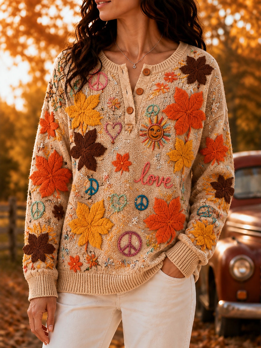 Women's Retro Autumn Art Print Knit Sweater