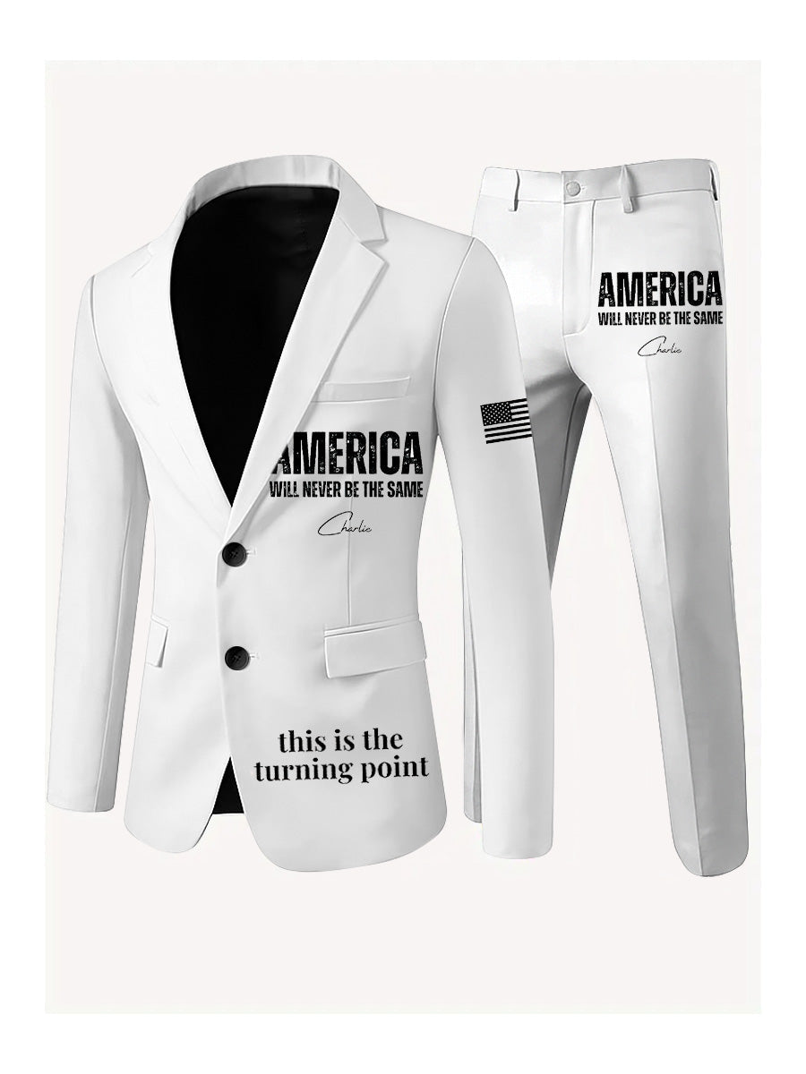 Men's Freedom American Flag Print Casual Jacket Trousers Two-Piece Suits
