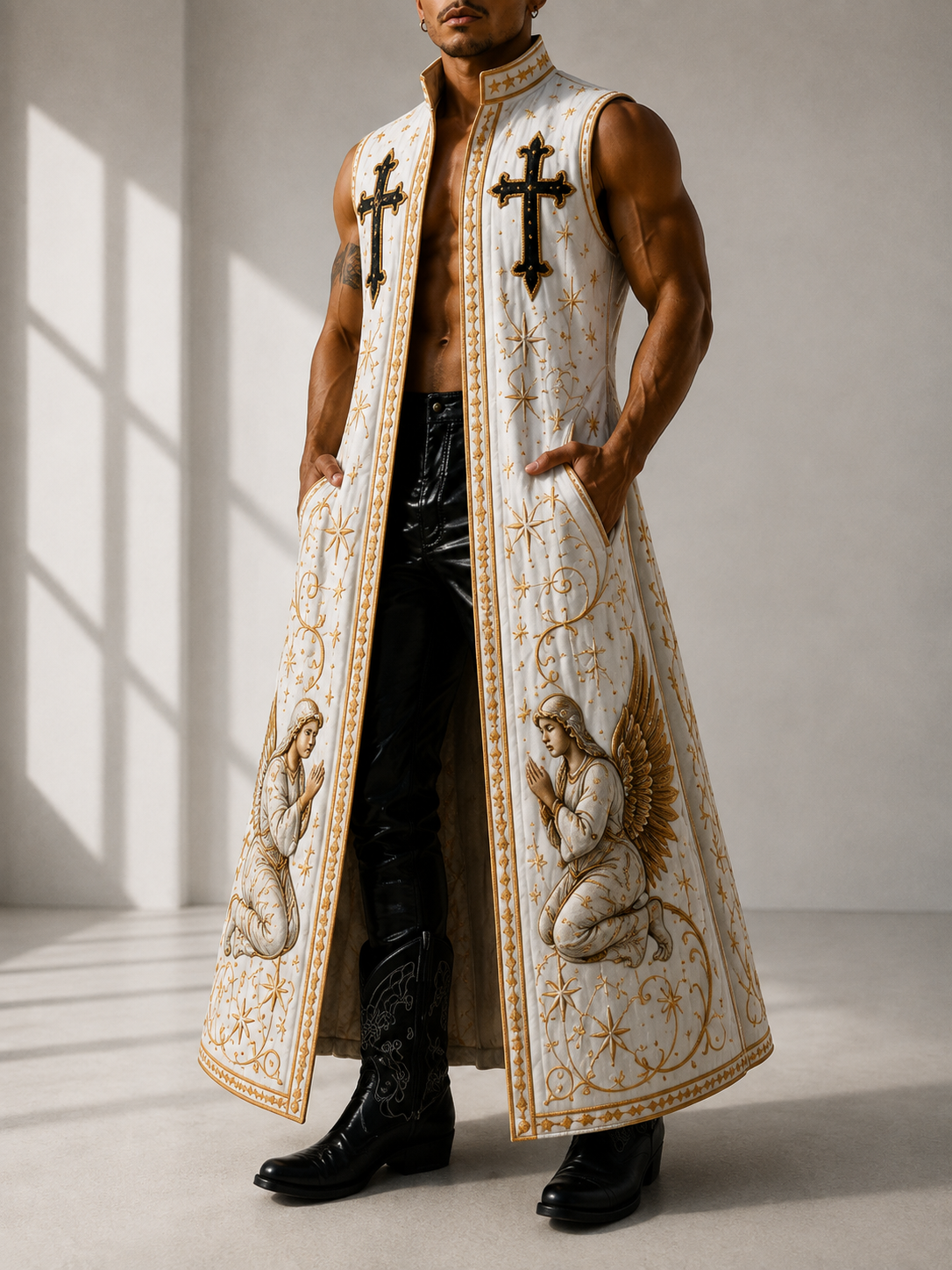 Western Style Casual Sleeveless Stand Collar Shirt