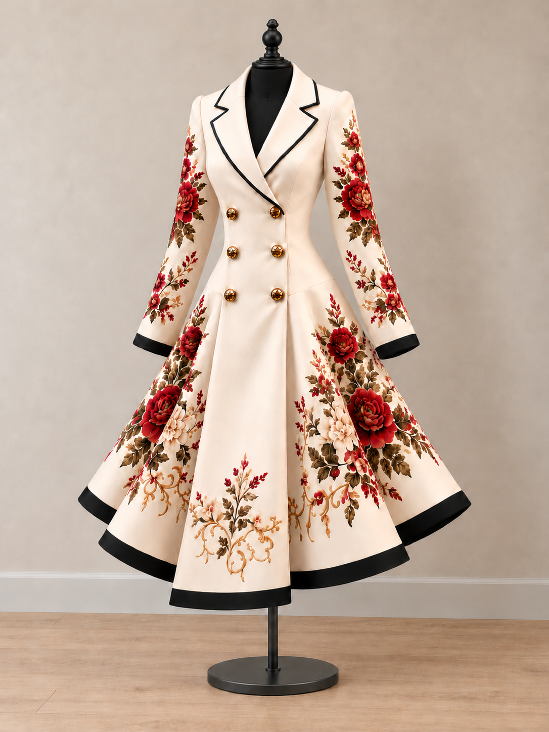Women's Vintage Art Print Double-Breasted Fit and Flare Blazer Dress