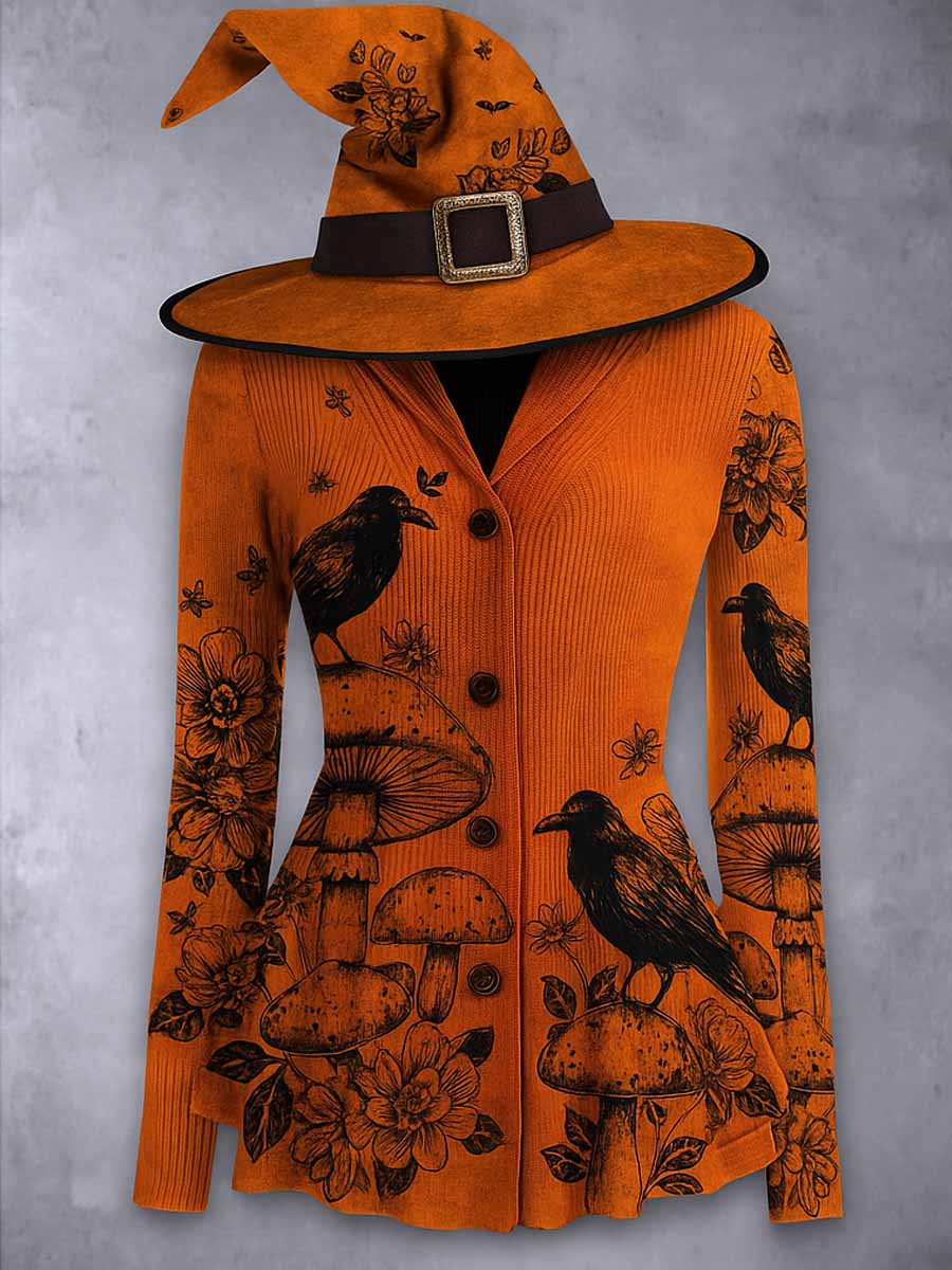 Gothic Art Print Long Sleeve Button Coat