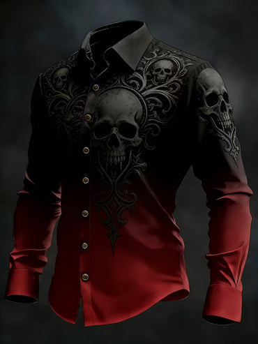 Gothic Skull Halloween Art Print Vintage Casual Long Sleeve Shirt