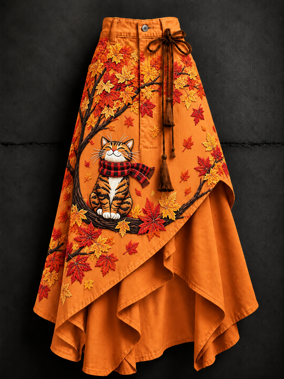 Women's Retro Style Art Print Irregularly Layered Stitched Skirt