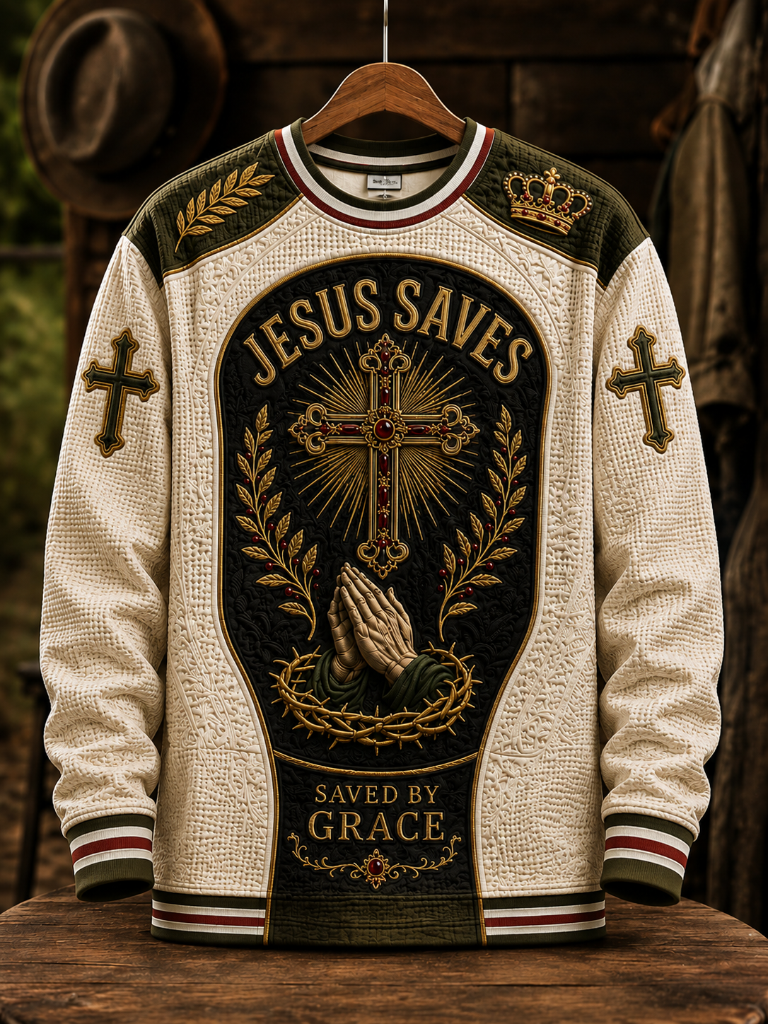Men's Christian Cross O-neck Long Sleeve T-shirt