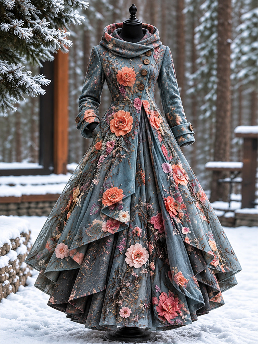 Women’s Vintage High-Collar Asymmetrical Long Maxi Coat