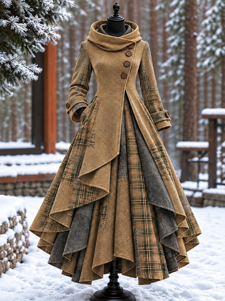 Women’s Vintage High-Collar Asymmetrical Long Maxi Coat