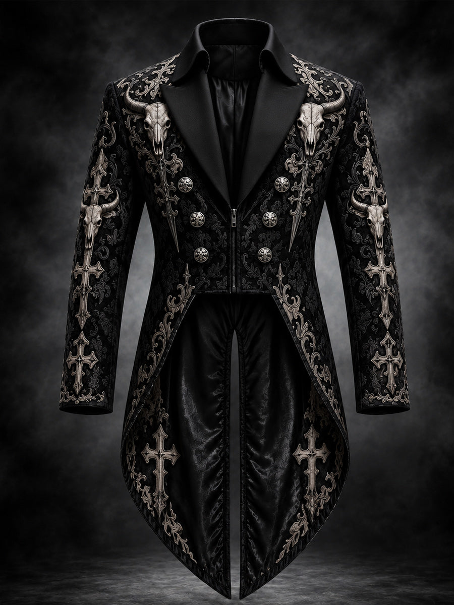 Men's Gothic Punk Art Print Swallow-Tailed Coat
