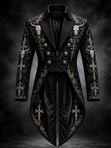 Men's Gothic Punk Art Print Swallow-Tailed Coat