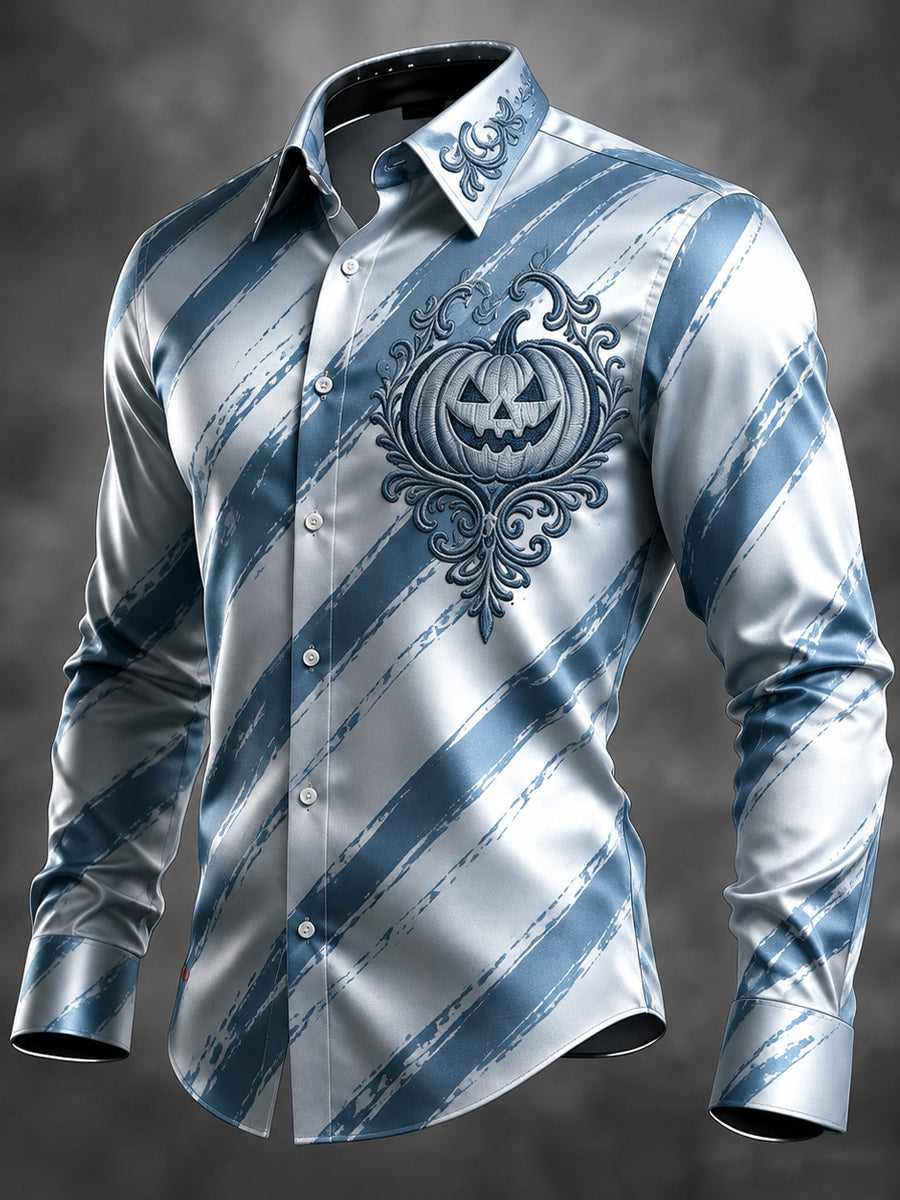 Retro Gothic Skeleton Art Print Cotton Vintage Casual Cotton Long Sleeve Shirt
