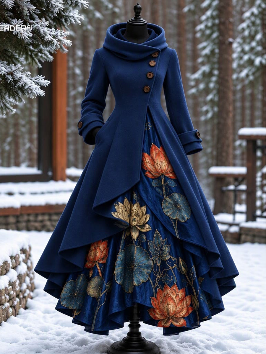 Women’s Vintage High-Collar Asymmetrical Long Maxi Coat