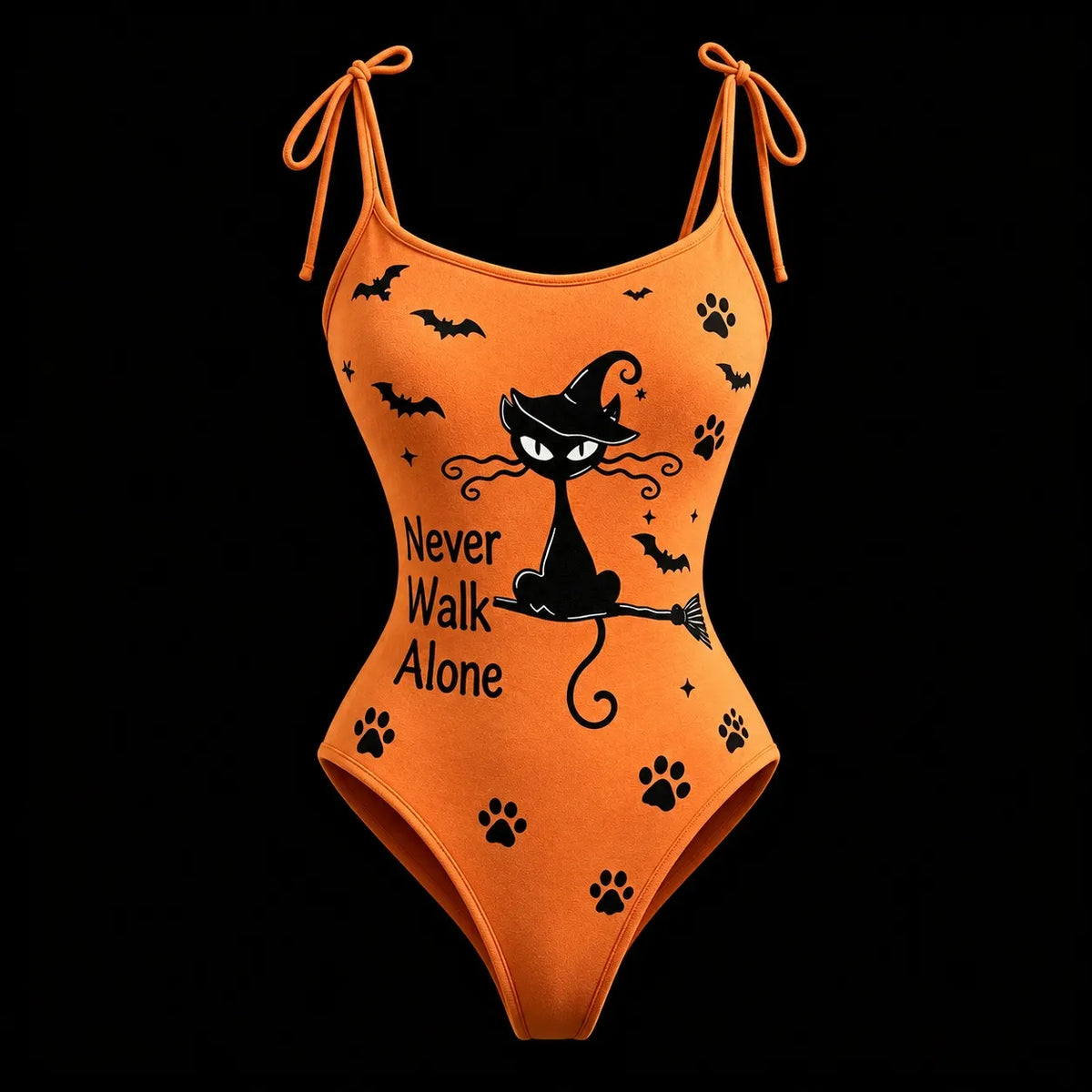 Women's Retro Halloween Black Cat Paw Bat Print Hoodie Two-piece Set