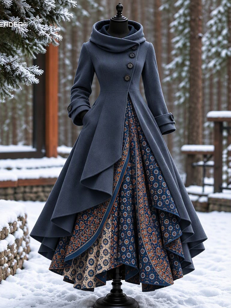 Women’s Vintage High-Collar Asymmetrical Long Maxi Coat