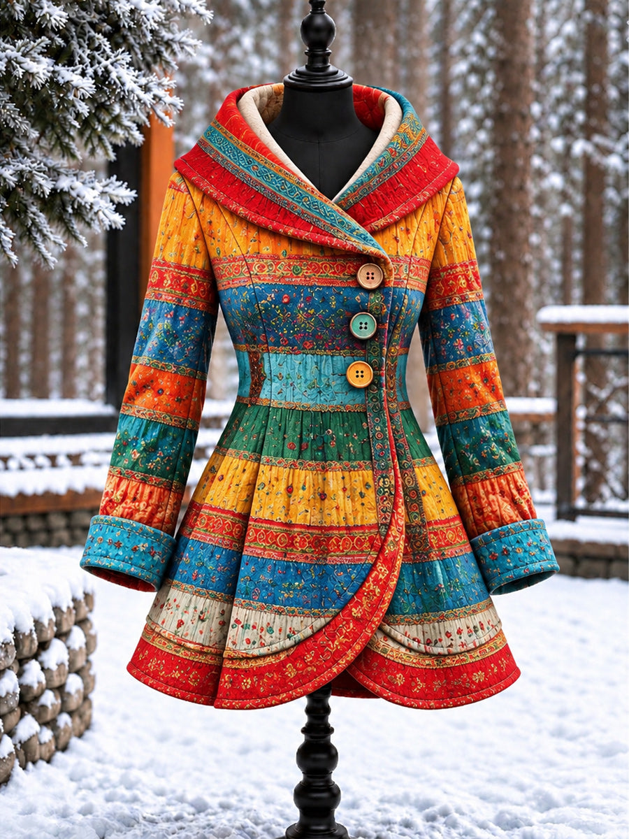 Women's Vintage Colorblock Asymmetrical Flared Coat