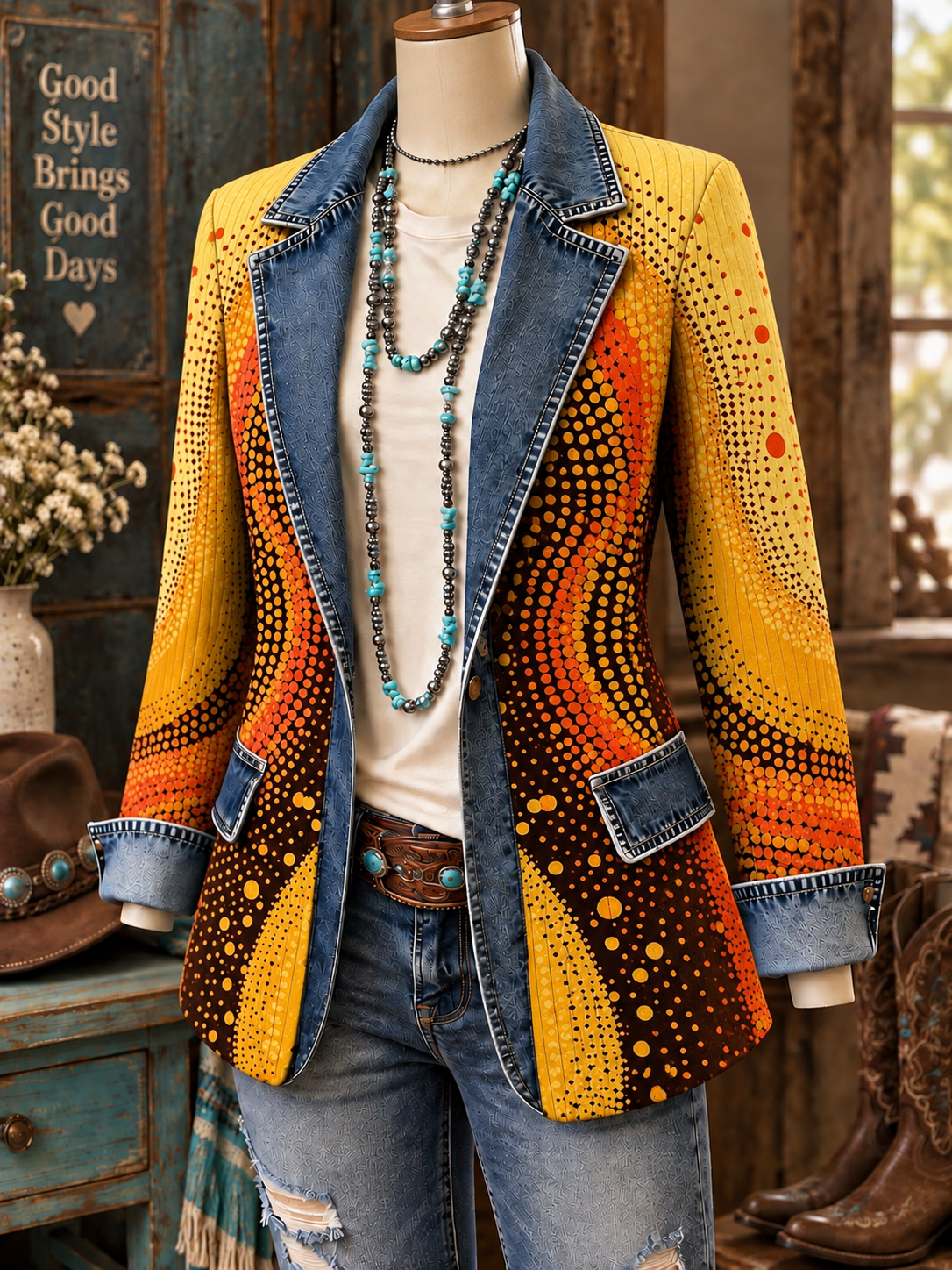 Western Style Color Block Long Sleeve Jacket