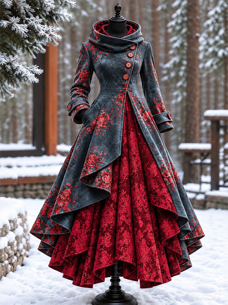 Women’s Vintage High-Collar Asymmetrical Long Maxi Coat