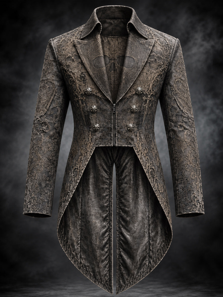 Men's Gothic Punk Art Print Swallow-Tailed Coat