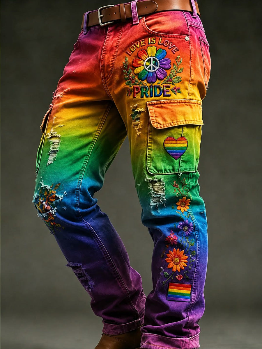 Men's Retro Pride Month Rainbow Art Print Casual Workwear Trousers