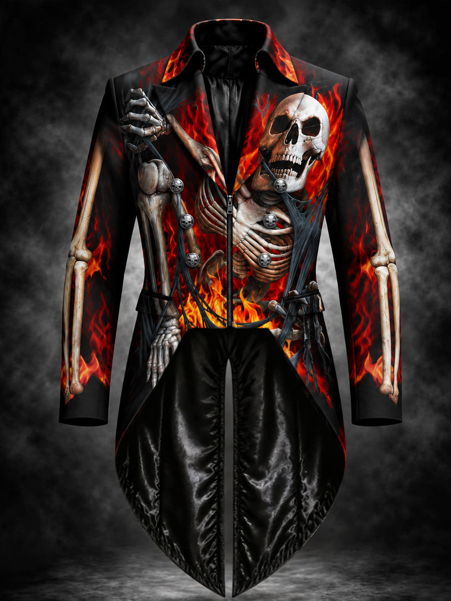 Men's Gothic Punk Art Print Swallow-Tailed Coat