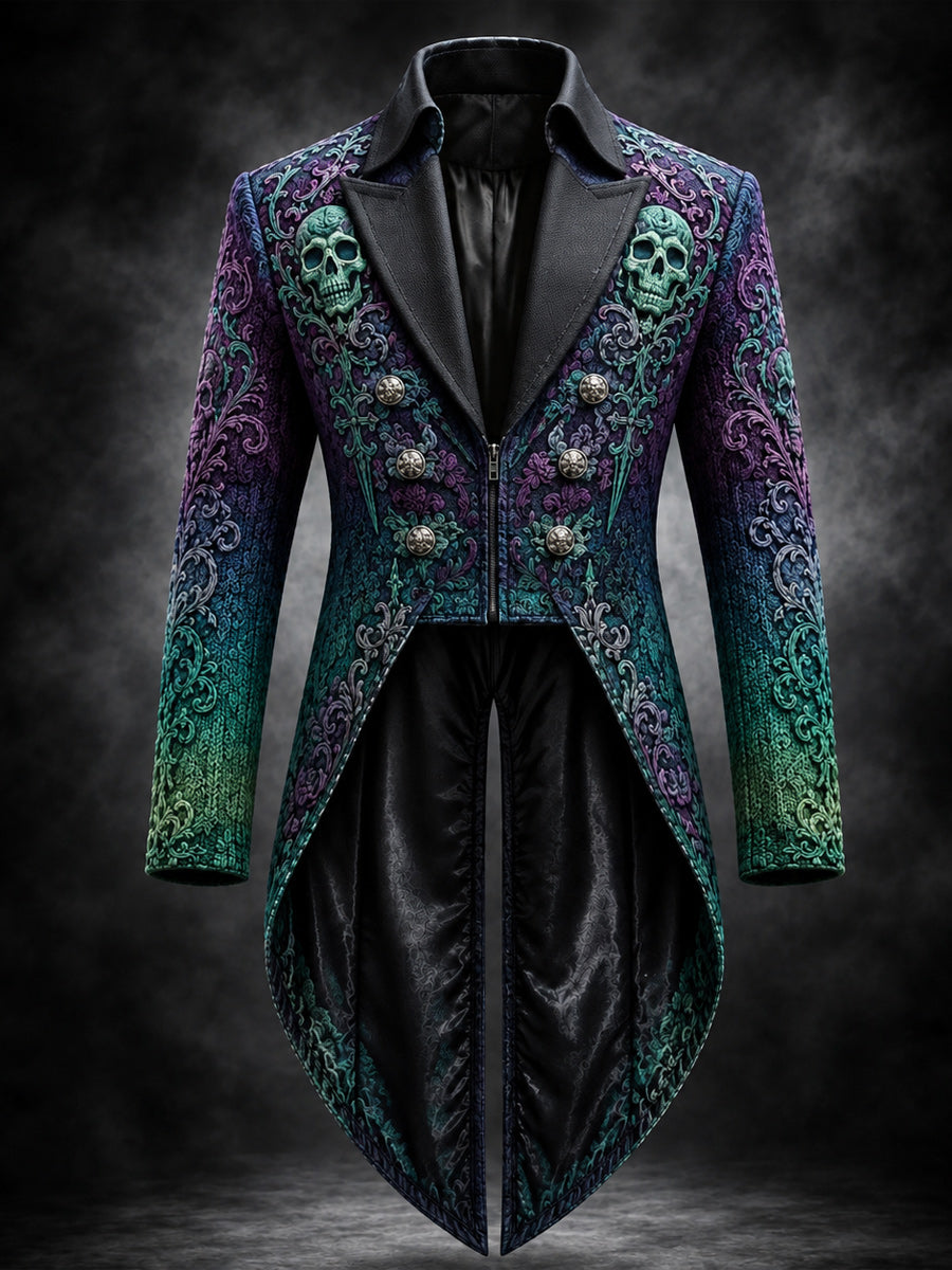 Men's Gothic Punk Art Print Swallow-Tailed Coat