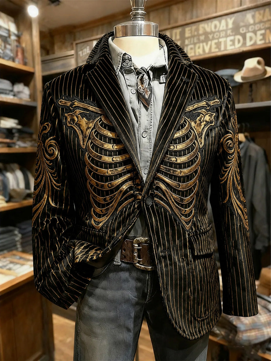Men's Retro Style Art Print Casual Corduroy Pocket Blazers
