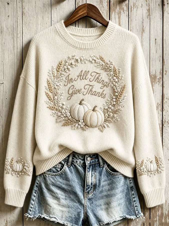 Women's Thanksgiving Art Knit Long Sleeve Sweater