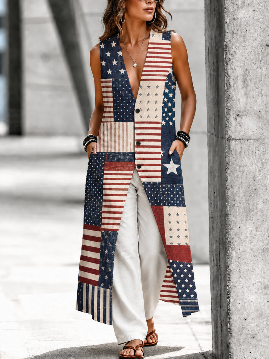 Casual Sleeveless American Style Button Shirt